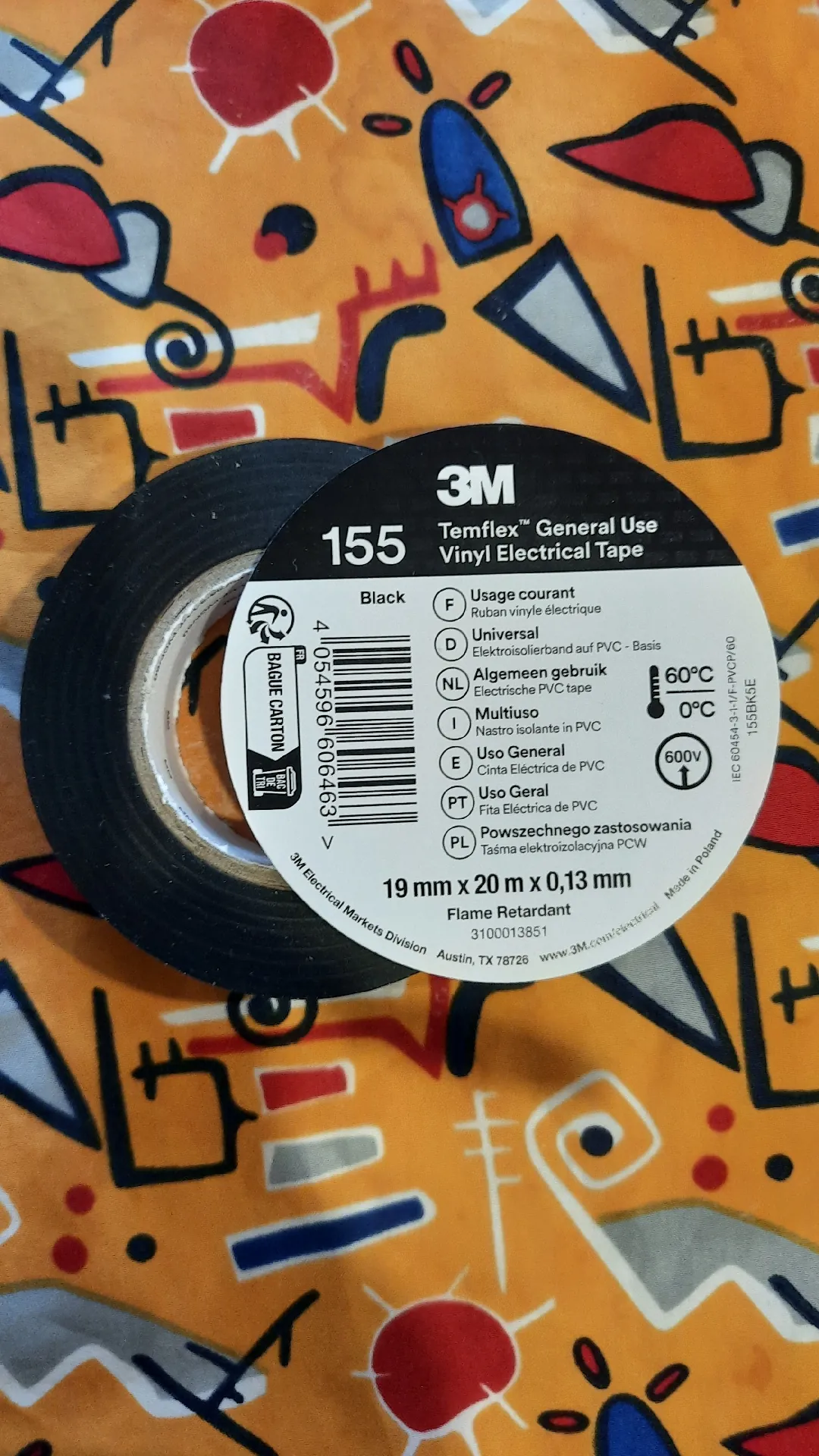 Изоляционная лента 3M Temflex 155, ПВХ, чёрная, 19 мм × 20 м × 0,13 мм