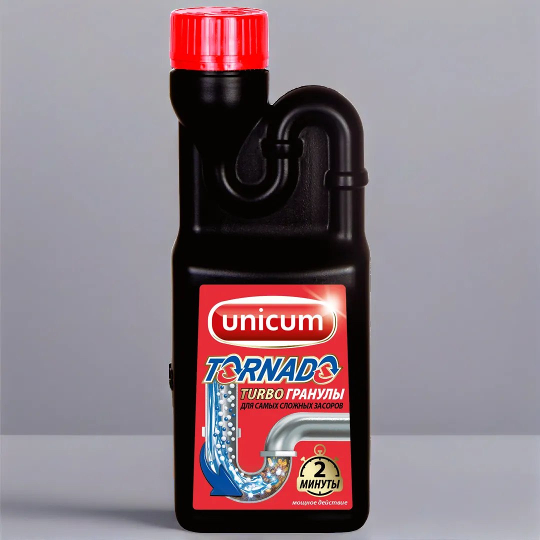 Средство для удаления засоров в трубах Unicum Tornado Turbo, гранулы, 600 г