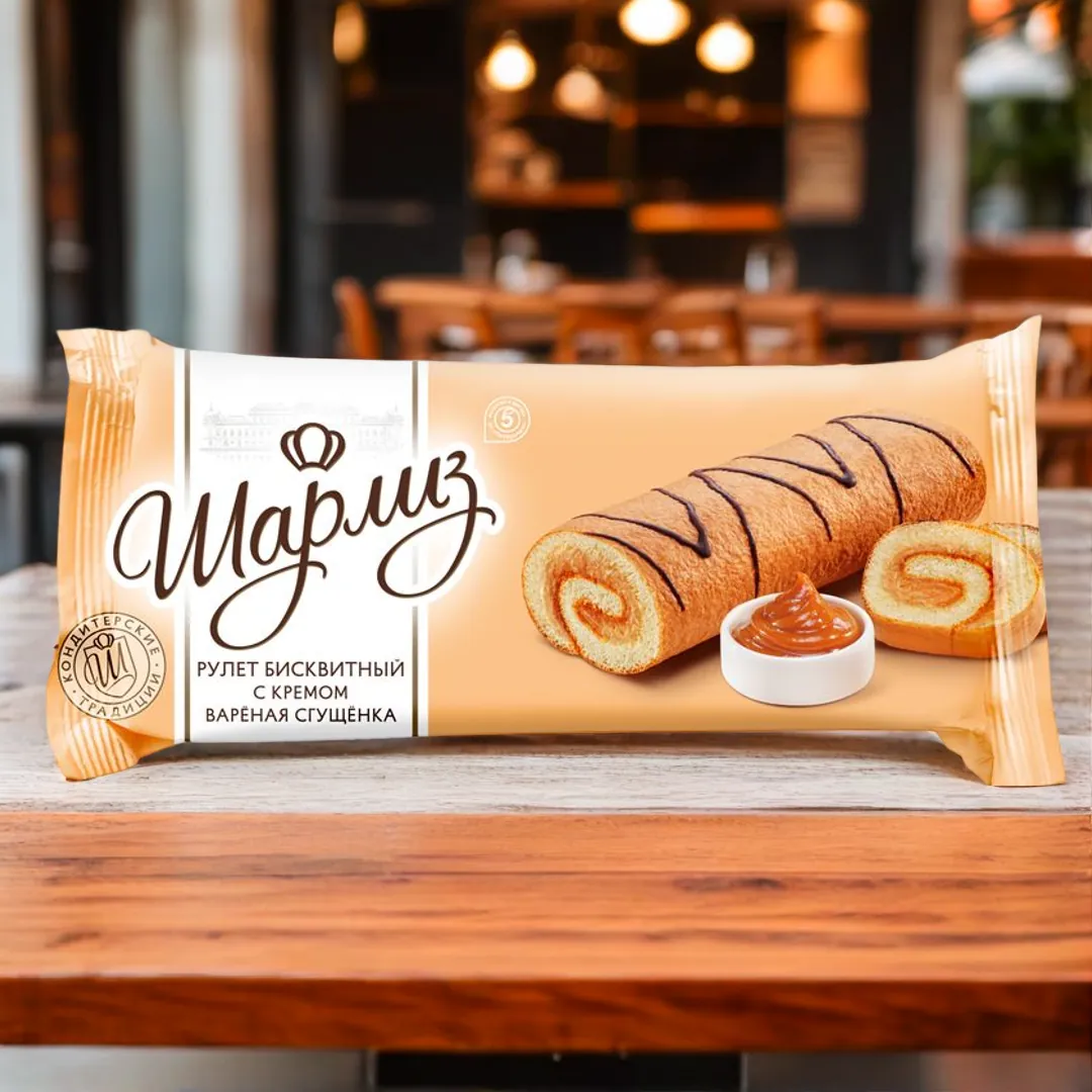 Рулет бисквитный Шарлиз с кремом «варёная сгущёнка», 200 г