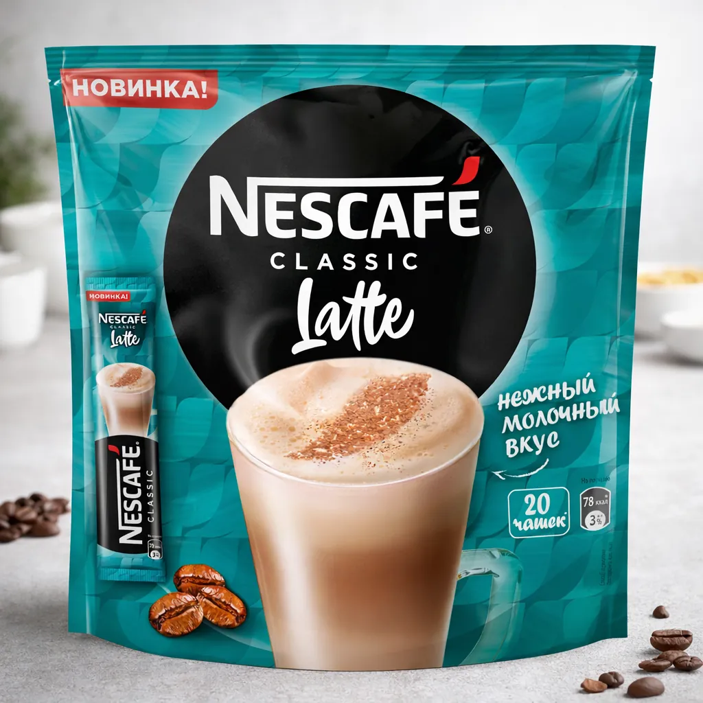 Растворимый кофейный напиток Nescafe Classic Latte («Нескафе Классик Латте»), 20 пакетиков по 18 г